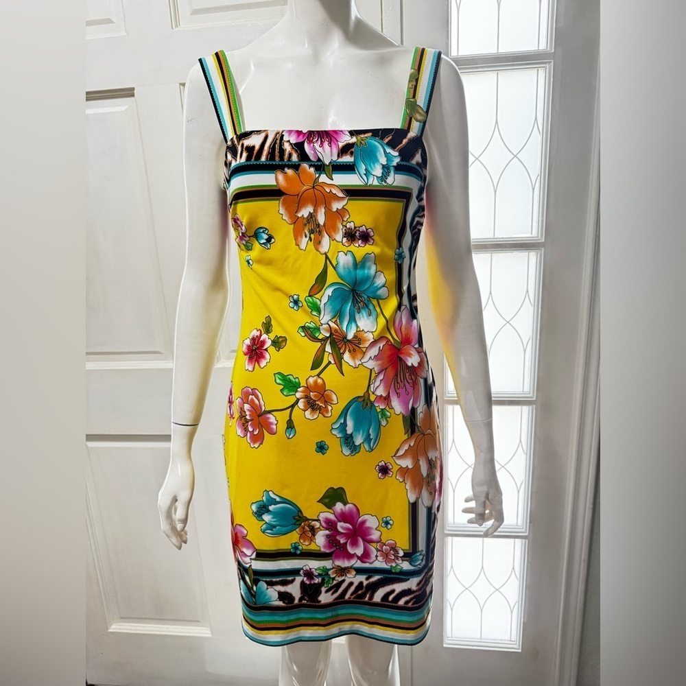 Cache Vintage Tropical Floral Tiger Print Dress Summer Beach Sz 8 P-45